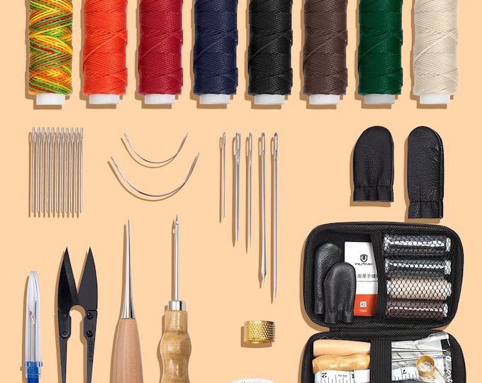 leather sewing kit needle and thread Repair Working Tool Bag Sewing Set Waxed Thread Craft Tools Hand Stitching Quilting Awl