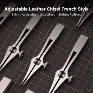 May include: Three silver adjustable leather chisels with a 2-6mm adjustable range. The chisels are ultra sharp and entirely polished.