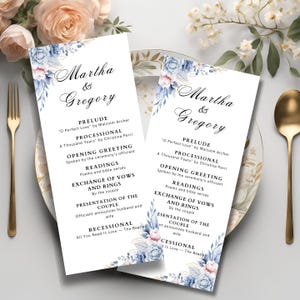 Editable Blue Minimalist Modern Boho Wedding Program, Wedding Program Template, Wedding Order of Service, Ceremony Order of Service Template