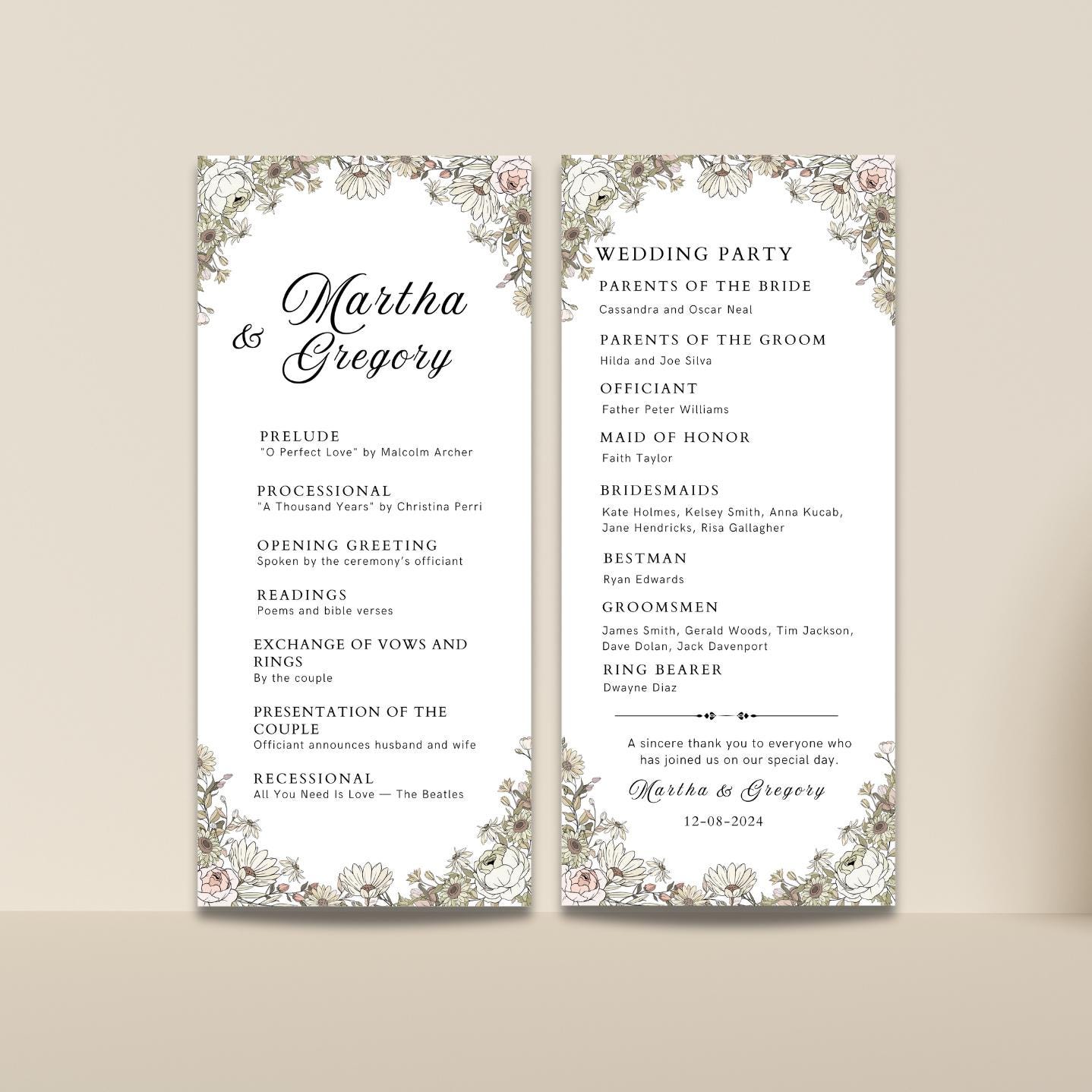 Editable Minimalist Boho Wedding Program, Bohemian Wedding Program ...