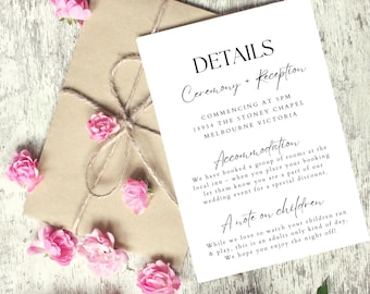 Editable Minimalist Modern Wedding Details Card Template, Minimalist Wedding Enclosure Card, Modern Wedding Details Card, Wedding Details