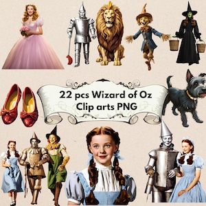 22 stuks Wizard of Oz Clip arts PNG, Retro Wizard of Oz, Dorothy Tinman Lion png, The Wizard of Oz PNG digitale download, Dorothy png, wizards