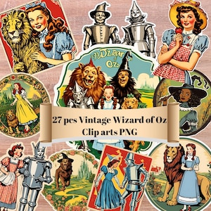 27 stuks Vintage Wizard of Oz Clip arts PNG, Retro Wizard of Oz, Dorothy Tinman Lion png, The Wizard of Oz PNG Digitale download, Dorothy png