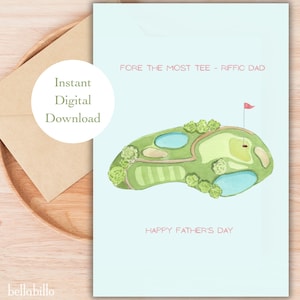 Happy Father's Day Card, afdrukbare Vaderdagkaart, digitale download Vaderdagwenskaart, Golf Vaderdagkaart, Golf Dad Card