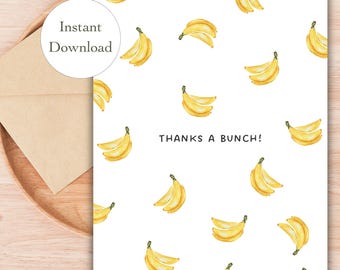 Bedankt bananenkaart Bedankkaart Fruit afdrukbare bedankkaart 5 x 7 Instant download pdf banaan bedankkaart digitaal