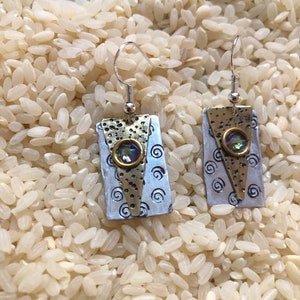 Mixed metal rectangular earrings