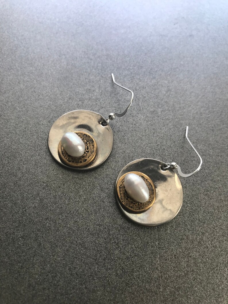 Silver Button Earrings image 1