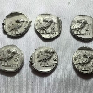 x1 Greek Athena Attica Owl Hand Struck 400 BCE Ar Obol Micro-currency Fraction Silver Coin