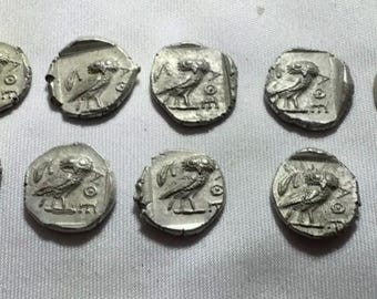 x1 Greek Athena Attica Owl Hand Struck 400 BCE Ar Obol Micro-currency Fraction Silver Coin