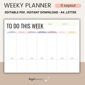 Planificador semanal editable / Imprimible