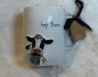 Rae Dunn Hay There Cow Mug Artisan Collection by Magenta White Ceramic Farmhouse