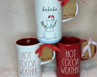 Rae Dunn Christmas Mug: "Hot Cocoa Weather" & Snowman Design