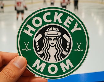 Glitter Hockey Mom Sticker: Waterproof Vinyl Decal coffee green and white