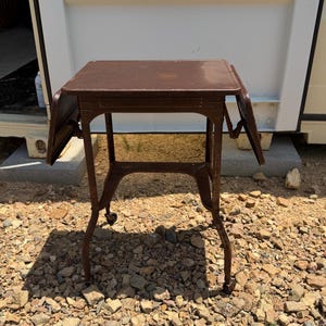 Vintage Industrial Luxco Metal Drop Leaf Table | Rustic Factory Work Stool Stand | Primitive Patina Side Table | Salvage Decor
