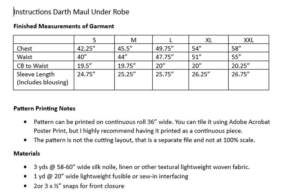 Sith Patterns Darth Maul Sith Robe Digital Pattern and Instructions Sizes S-XXL - Etsy