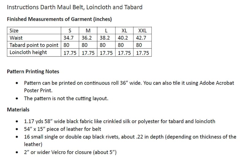 Sith Patterns DM Sith Belt, Loincloth and Tabard Digital Patterns Sizes S-XXL More ...