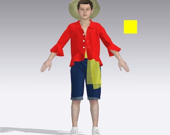 Monkey D Ruffy Jacke Digitales Schnittmuster Teen Größen Brustumfang 31-39