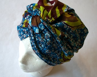 Patron de couture : turban en coton imprimé, taille unique, couture facile.