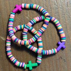 Multicolor Cross Bracelet, sold individually, pink, green, and purple available.