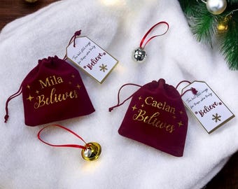 Personalised Christmas Believe Bell: Polar Express Santa Sleigh Bell, Magical Stocking filler Keepsake
