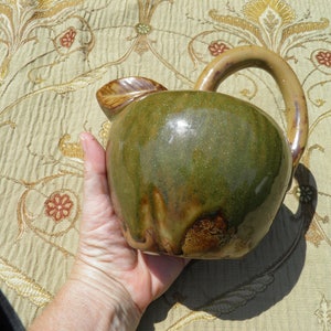 Green Apple Pitcher, Ceramic Food Art Jug, Vintage Glazed Ceramic Fruit Pitcher #6082, Handcrafted Collectible Art Pottery image 9