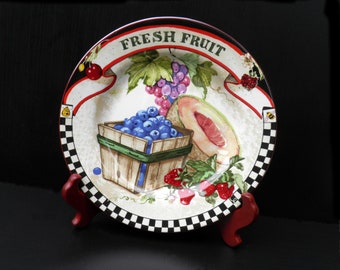 SAKURA Salad, Bread, Desert Stoneware Plates, "FARMERS MARKET", Fresh Herbs, Fruit & Produce Wall Décor Themes Plates, Porcelain China Plate