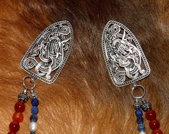 246 Women’s Viking Silver Plated Tongue Brooches w/Stainless Steel Lunula Pendants, Carnelian Gems, Faceted Lapis Lazuli, Fresh Water Pearls