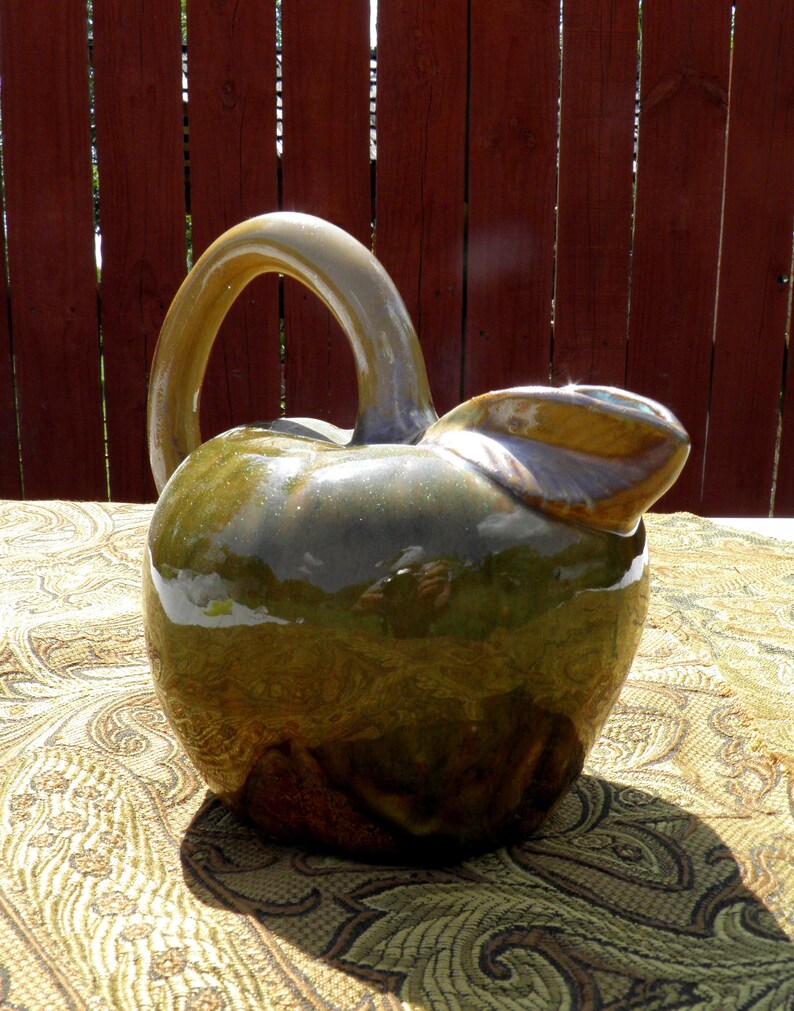 Green Apple Pitcher, Ceramic Food Art Jug, Vintage Glazed Ceramic Fruit Pitcher #6082, Handcrafted Collectible Art Pottery image 10