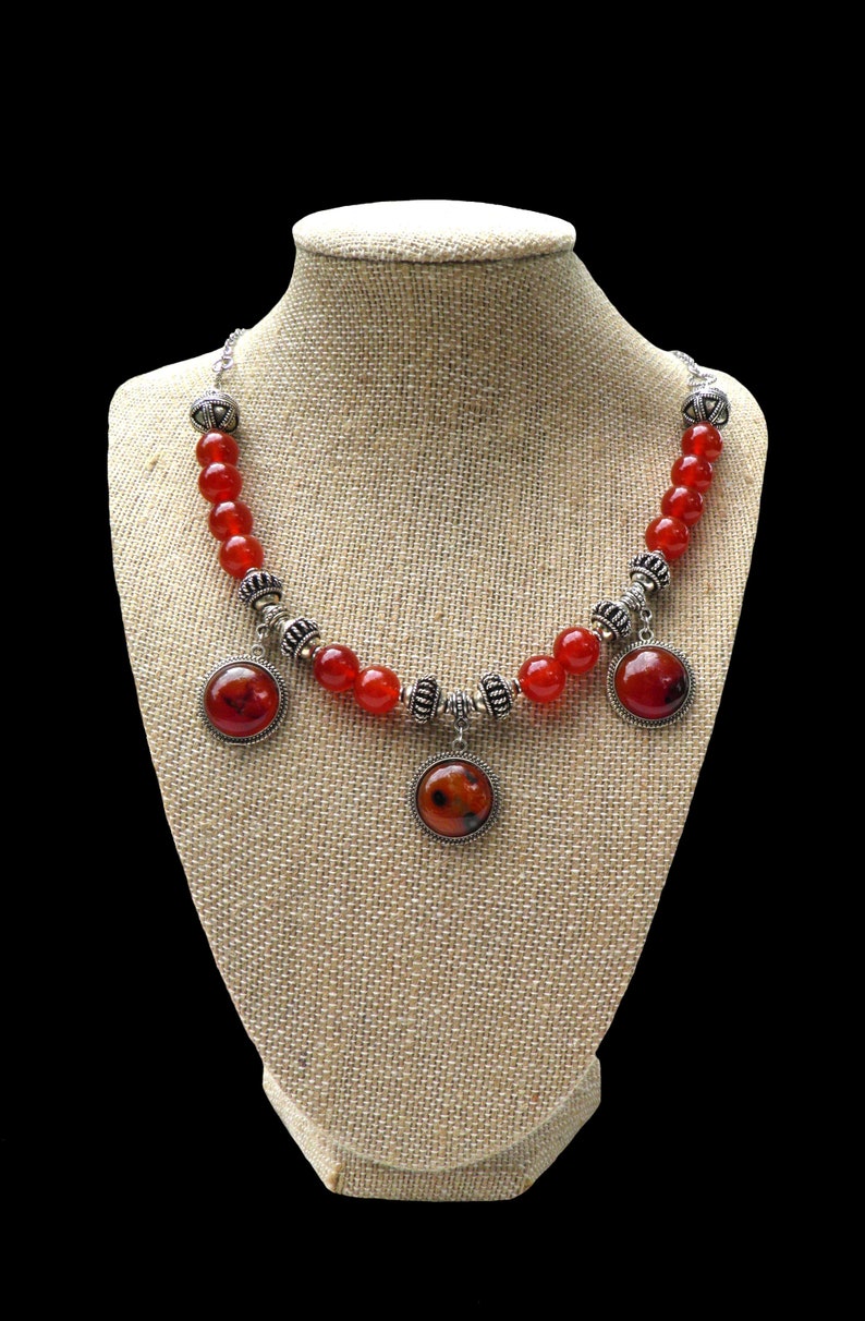 Carnelian Gemstone Beads 189 Carnelian Cabochon Pendant Necklace Artisan Handcrafted Gemstone Necklace Bali Sterling Silver Beads