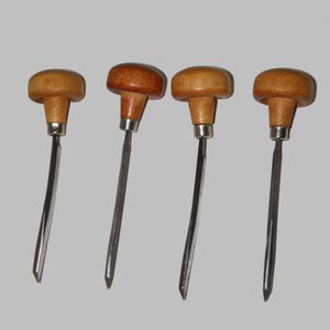 Vintage c1950s E.C. Muller NY Knife Hand Gravers, No’s. 2, 3, 4, 5, Jewelers Tool, Mushroom Half-Head Wood Palm Handles Knife Graver Set, 1