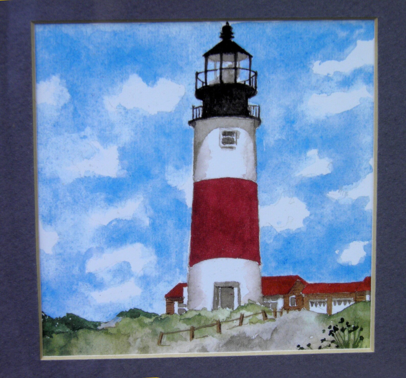Lighthouse Watercolor Picture, Landscape Print, Pen & Ink Beach ...