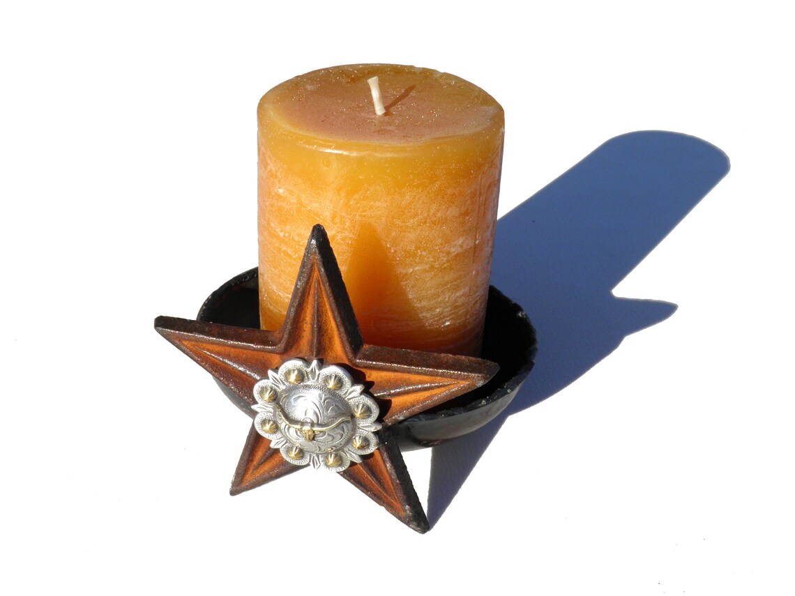 Texas Star Iron Pillar Candle Holder w/Skull Silver Concho Etsy