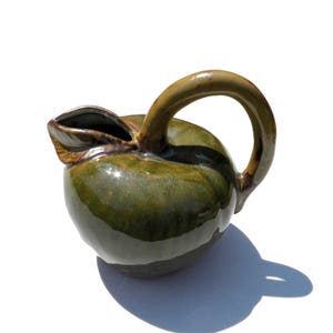 Green Apple Pitcher, Ceramic Food Art Jug, Vintage Glazed Ceramic Fruit Pitcher #6082, Handcrafted Collectible Art Pottery image 1