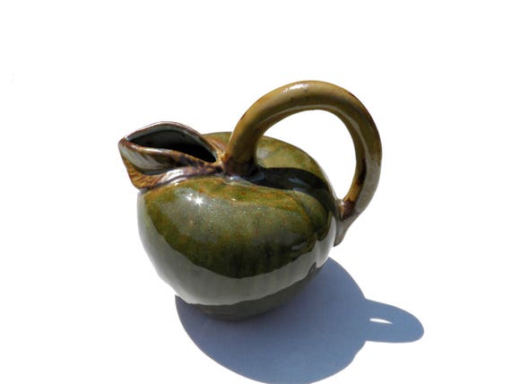 Green Apple Pitcher, Ceramic Food Art Jug, Vintage Glazed Ceramic Fruit Pitcher #6082, Handcrafted Collectible Art Pottery