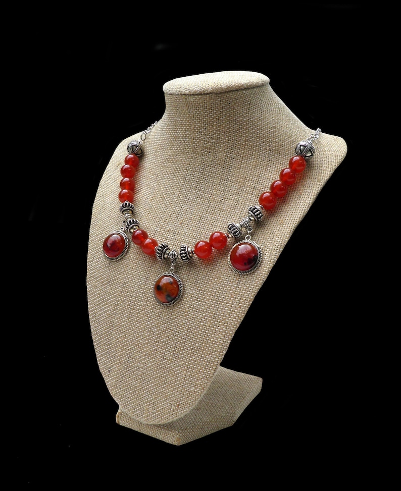 Carnelian Gemstone Beads 189 Carnelian Cabochon Pendant Necklace Artisan Handcrafted Gemstone Necklace Bali Sterling Silver Beads