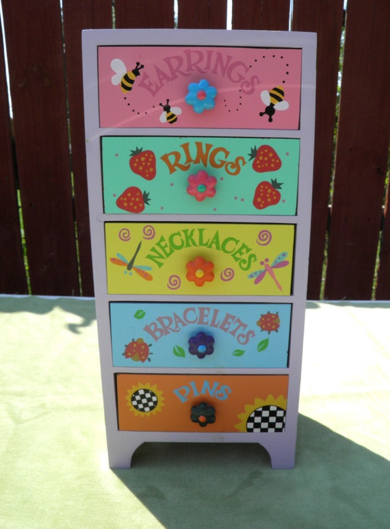 Child S Vanity Jewelry Box Hand Painted Dresser Armoire Etsy