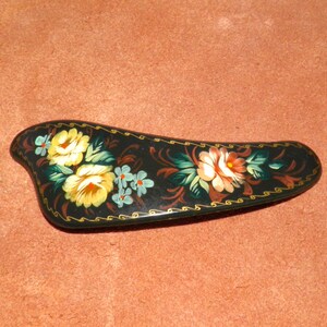 Vintage Russian Hand-Painted Floral Hair Clip in Black with Red & Cream Flowers Russian Hand Painted Hair Clips - Etsy main image 4