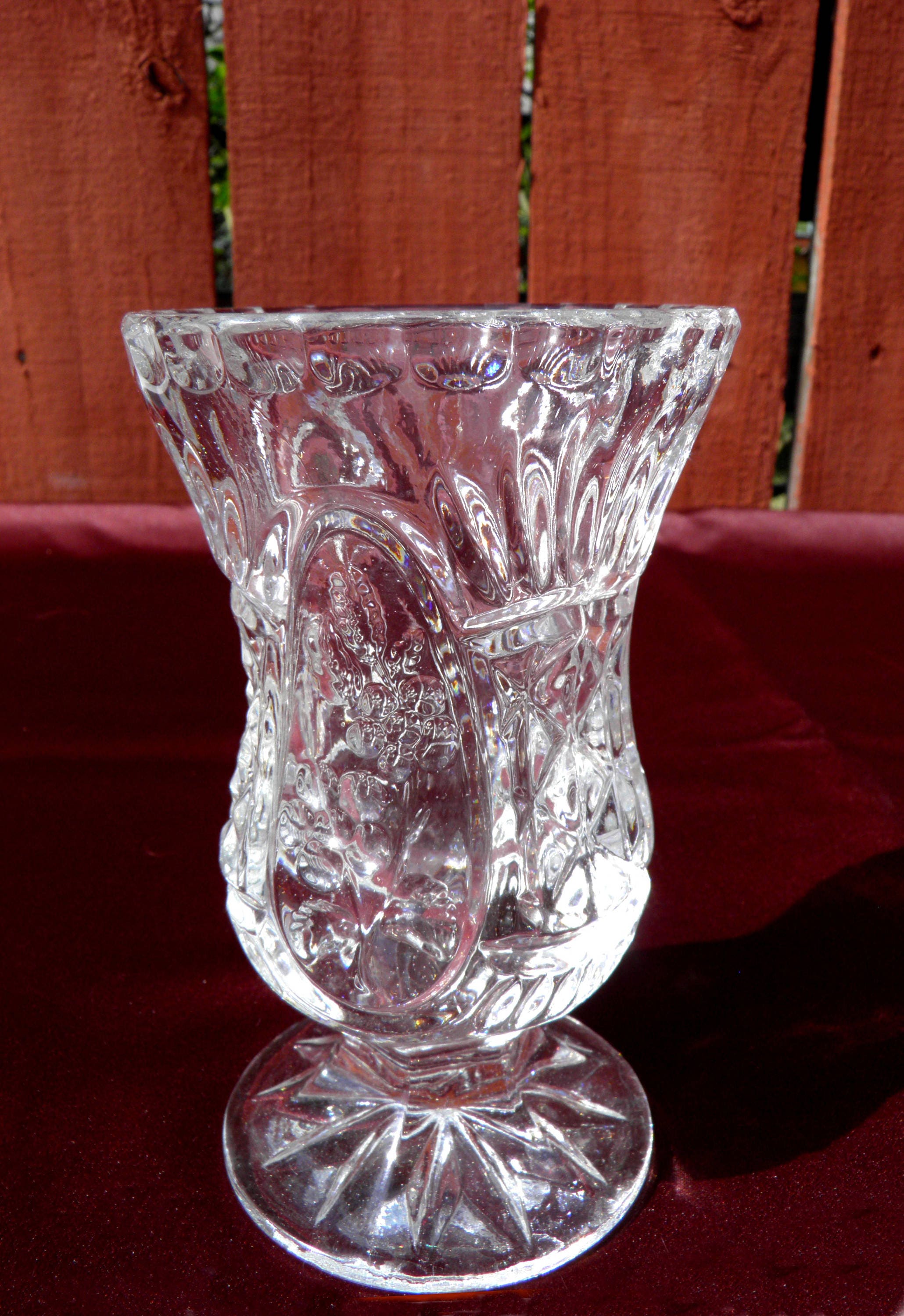 Small Crystal Glass Bud Vase Starburst Pedestal Footed Base Etsy