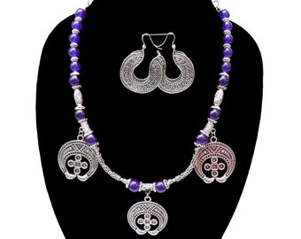 215 Slavic Lunitsa Raven Pendant, Slav Necklace Fertility Symbol, Crescent Moon Luna, Viking Jewelry Set, Medieval Ethnic Dark Ages Lunula