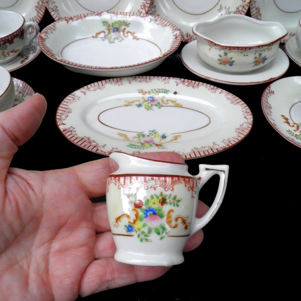 1960's Vintage 16-pc Child's Miniature 4-Place China Tea Set, Japan Miniature Lunch/Dinner Porcelain, (2nds - Not Perfect), Playtime Dishes