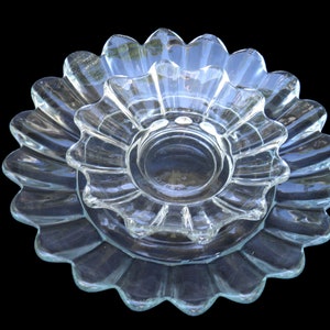 Heisey Crystolite Scalloped Crystal Clear Serving Dishes, Made in the USA, Thick Pressed Glass Snack Plates, Daisy Petals Cheese & Cracker