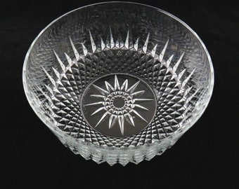 1960s Arcoroc France Crystal Berry Fruit Dessert Serving Bowl, Diamant Cristal D'Arques-Durand, Sunburst Diamond Pattern, Tempered Glass