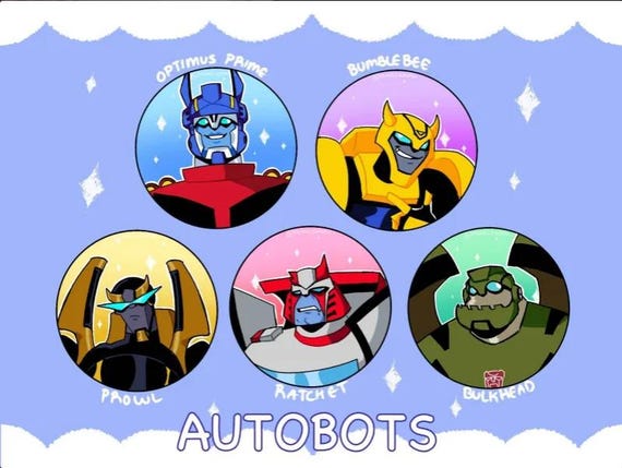 Transformers Animated Button Pins