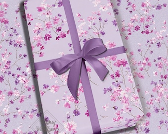 Lavender Floral Wrapping Paper Pink & Purple Flowers Gift Wrap for Mom