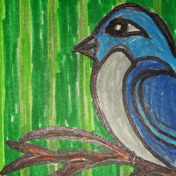 It is basically free, ,Blue Bird Painting, ACEO, original and signed watercolor painting. Birds, nature