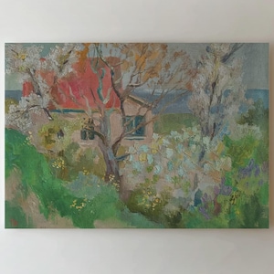 Vintage original painting &quot;House by the sea&quot; Ukrainian artist Krasnaya T.I. oil painting, vintage painting, impressionism, landscape, arts