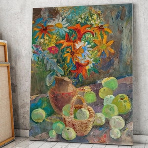 Vintage original painting &quot;vase&quot; Ukrainian artist Krasnaya T.I. oil painting, 1985, still life, vintage painting, impressionism, UA painting