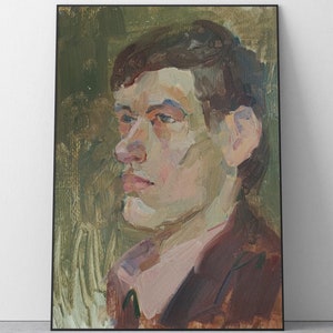 Pintura original vintage del artista ucraniano Р.Кутняк, pintura al óleo, pintura vintage, impresionismo, pintura UA, retrato, hombre, escena, joven