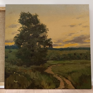 VINTAGE ORIGINAL PAINTING. &quot;sunset&quot; Ukrainian artist Kuznetsov V.,oil painting,2003, landscape, impressionism, impasto, forest, middle image