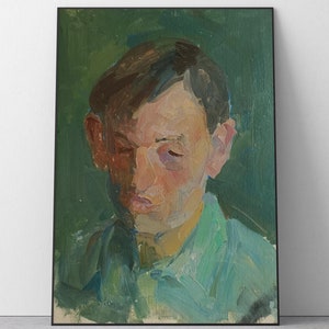 peinture originale vintage artiste ukrainien Р.Кутняк peinture à l'huile, peinture vintage, impressionnisme, peinture UA, portrait, homme, scène, jeune homme